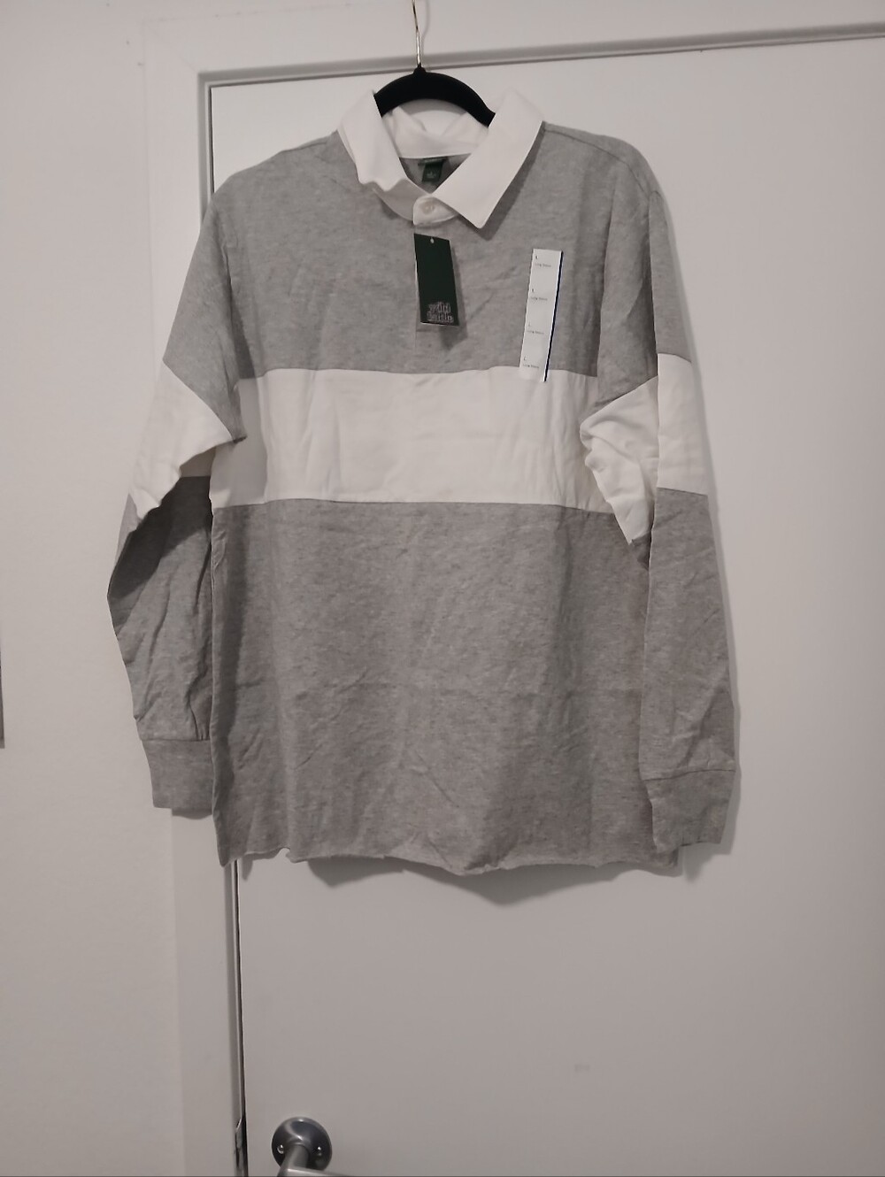 wild fable Grey and White Long-Sleeve Rugby Polo